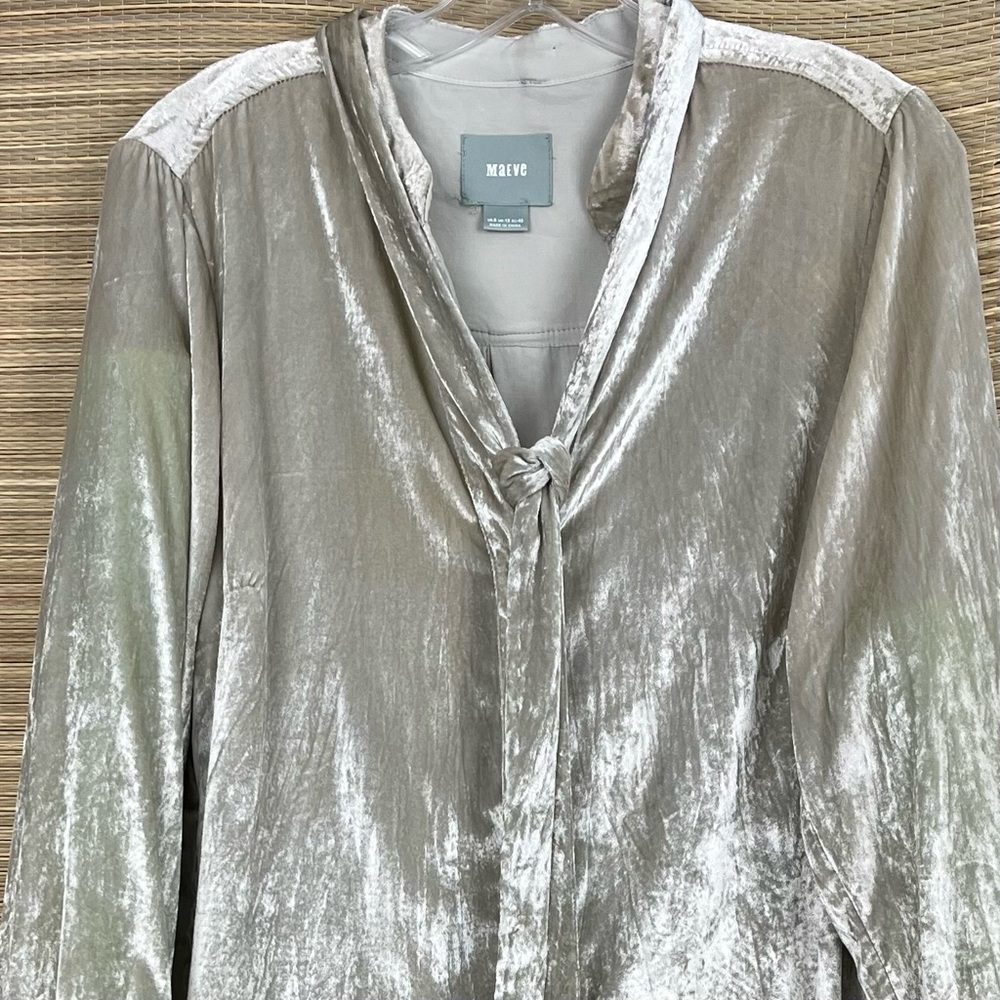 Anthropologie Maeve Crushed Velvet Champagne Tunic Oversized Shirt Blouse Sz 8 - Picture 7 of 12